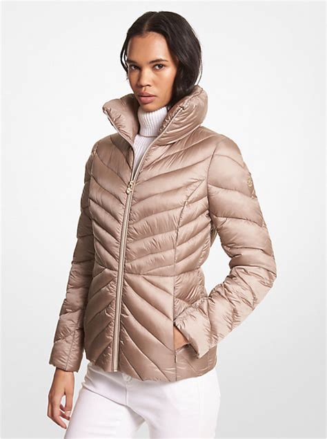 michael kors jacket packable hooded puffer|Michael Kors packable down fill.